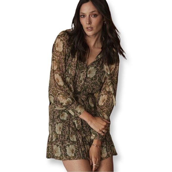 MORRIS & CO. x PAIGE // Vittoria Dress - Warm Suede/Tan Multi Silk NWT - Picture 6 of 6